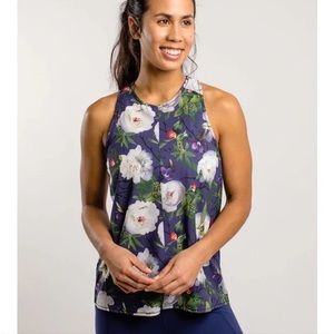 Oiselle Passport Tank in Moody Floral Grounded/Blue Size 4